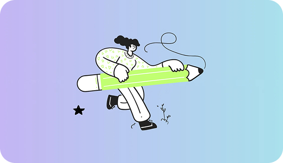 Illustration of a creative carrying an oversized pencil
