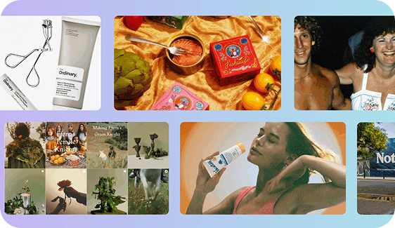 A collage of product photography and cultural references
