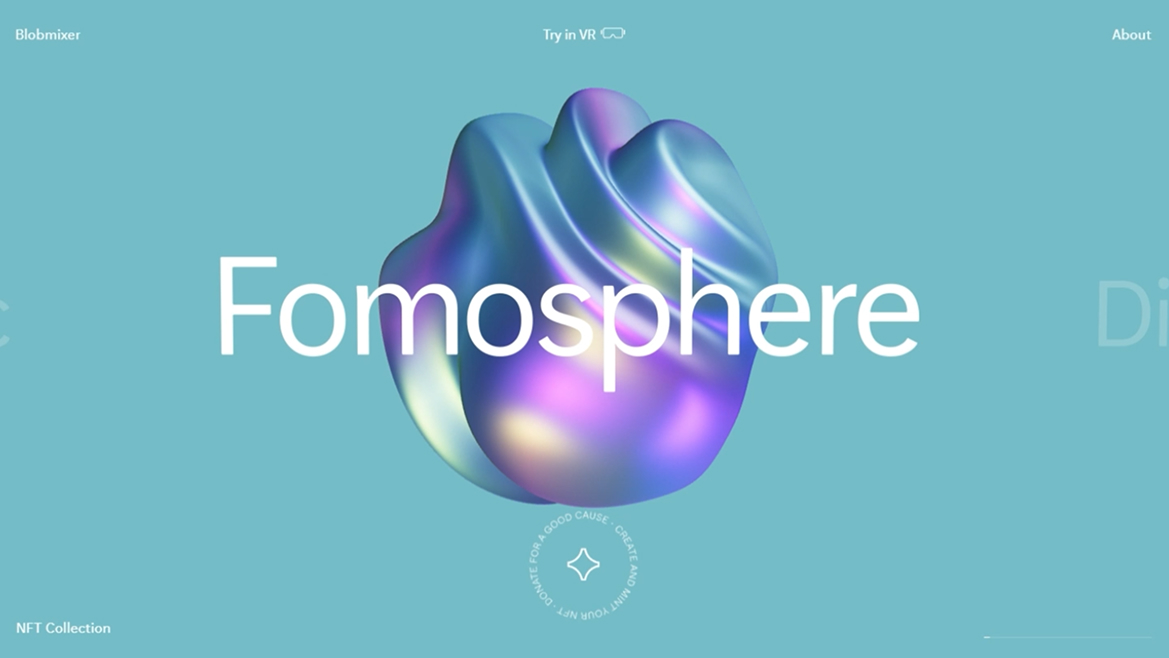 Fomosphere digital experience with an iridescent three-dimensional form