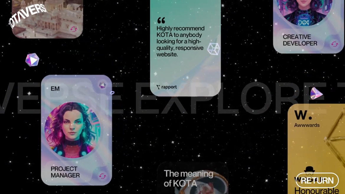 NEXORverse people cards, awards and digital experience collage
